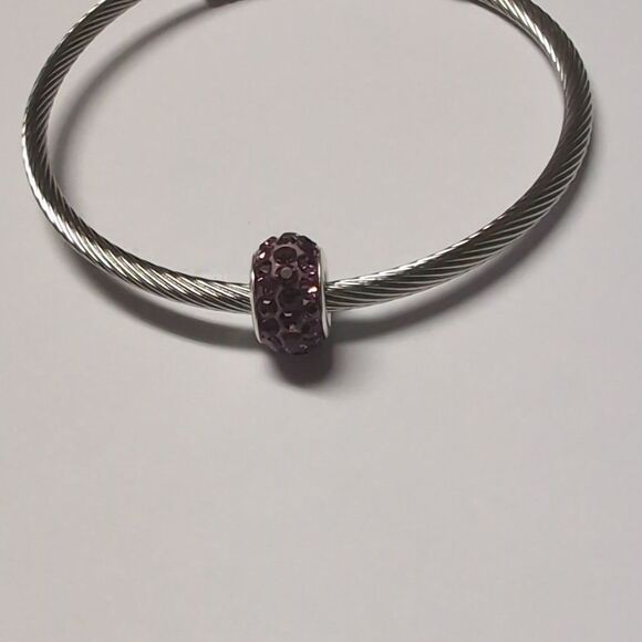Purple with Purple Rhinestones Charm for Pandora Style Bracelet - Picture 1 of 4